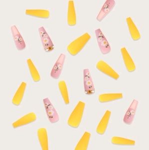 Yellow and lilac 24 piece press on nails set